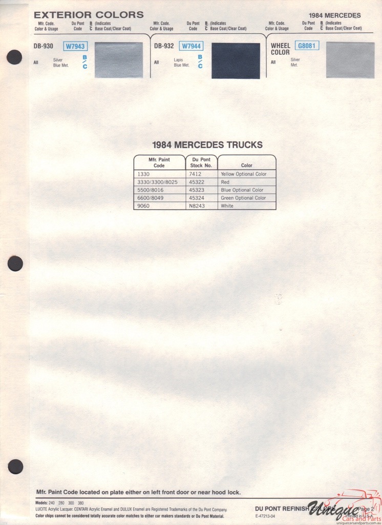 1984 Mercedes-Benz Paint Charts DuPont 2